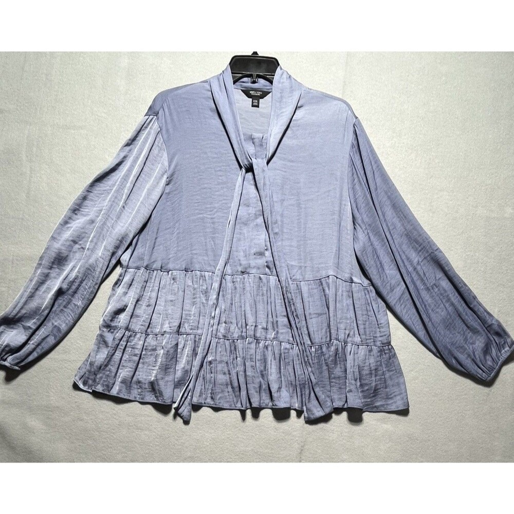 Simply Vera Vera Wang XXL soft blue grey Tiered Ruffle Blouse Long Sleeve
